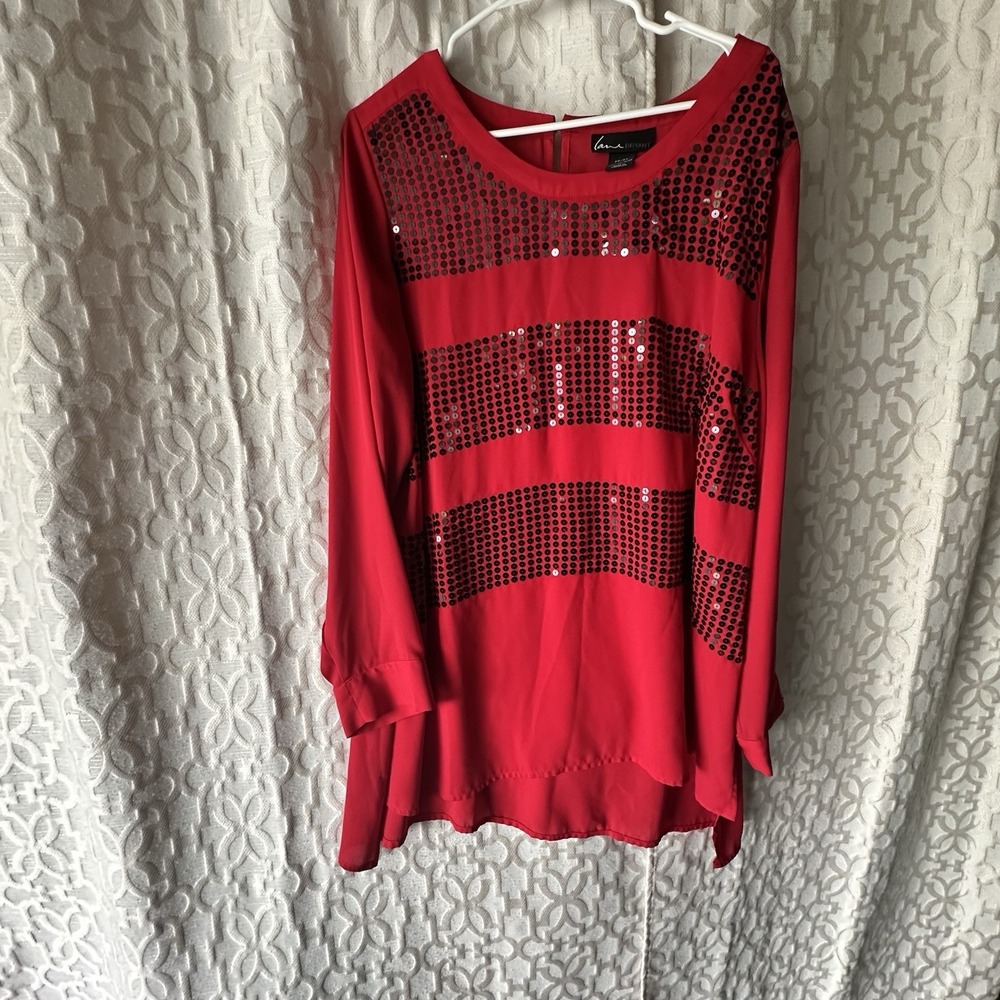 Lane Bryant Women Size 22/24 Red Long Sleeve Sequin Blouse